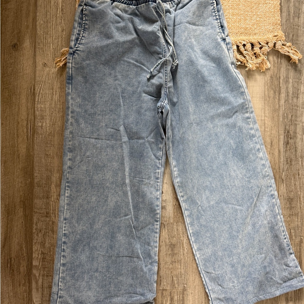 Cello Light Blue Elastic Waist Denim Joggers